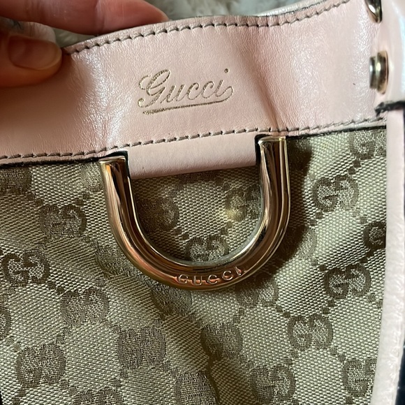 š„³HPš„³ Gucci GG pink bubble gum and tan canvas small leather trim tote bag - Picture 4 of 16